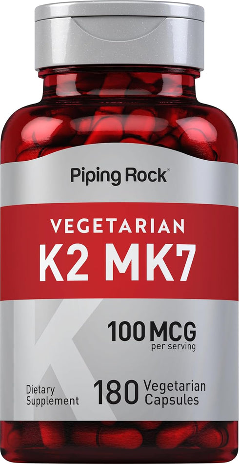 Piping Rock K2 MK7 - 100 mcg, 180 Vegetarian Capsules, Non-GMO, Gluten Free Supplement
