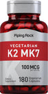 Piping Rock K2 MK7 - 100 mcg, 180 Vegetarian Capsules, Non-GMO, Gluten Free Supplement