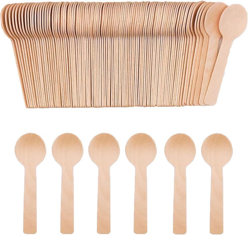 200pcs Mini Wooden Spoons, 4inch Disposable Birchwood Ice Cream Dessert Spoons, Biodegradable Compostable