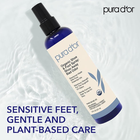 PURA D'OR Organic Shoe & Foot Odor Eliminator Spray, 8oz Deodorizes with Eucalyptus, Peppermint, Tea Tree Oil
