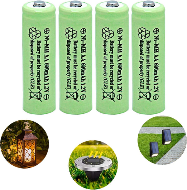 GEILIENERGY Solar Light AA Ni-Mh 600mAh 1.2V Rechargeable Batteries for Solar Lights, Pack of 4