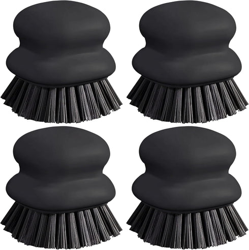Dish Brush with Handle - Kitchen Scrub Brushes for Cleaning, Nylon Bristles for Sink, Pots, Pans (4 Pack, Black)