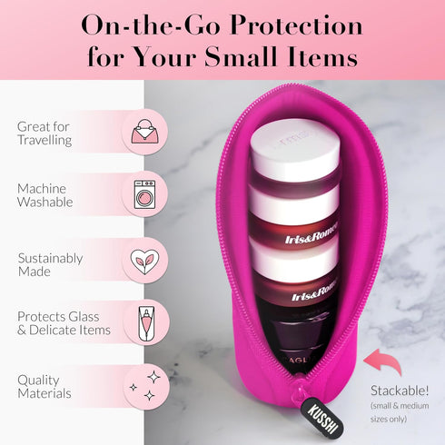 KUSSHI Neoprene Mini Makeup Pouch for Purse, Small Travel Pouch for Delicate Beauty Items (Size S, Pink)