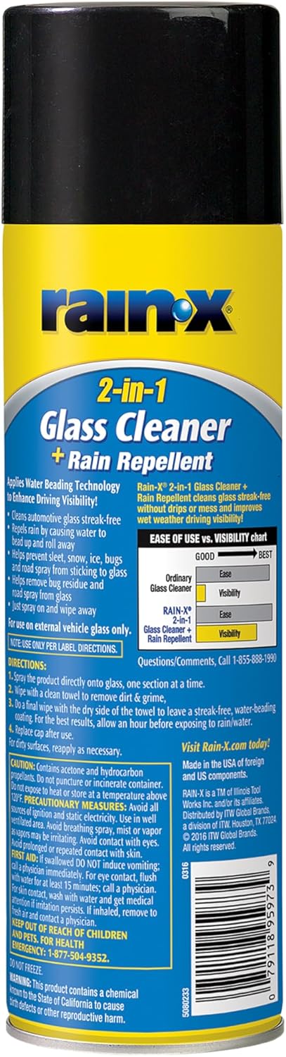 Rain-X 5080233 2-In-1 18 Glass Cleaner Plus Rain Repellent, Ounce , BLUE
