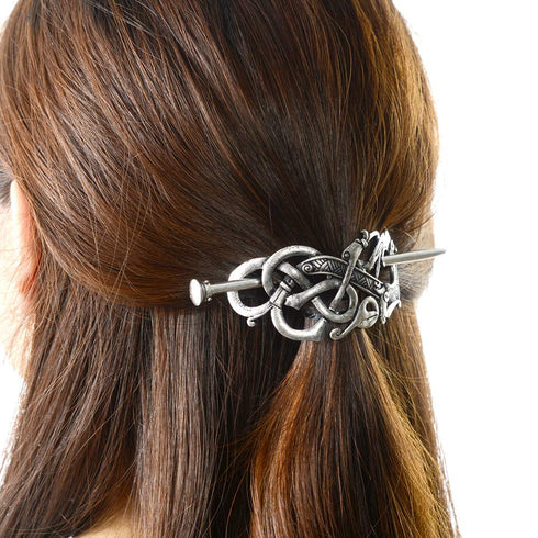 Viking Celtic Hair Slide Hairpins, Antique Silver Hair Accessories, Celtic Knot Hair Barrettes for Long Hair Jewelry