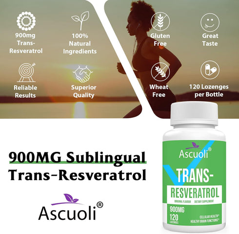 Sublingual Trans-Resveratrol Purity 99%, 3-in-1 Advanced Formula Resveratrol Supplement for Boost NAD+, Immune & Energy