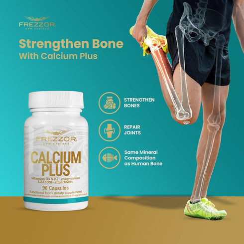 FREZZOR Calcium Plus with UAF1000+, New Zealand Natural Raw Calcium Supplement for Bones, 90 Capsules