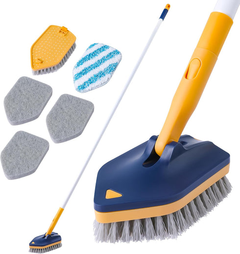 BOOMJOY Tub Scrubber with Long Handle - 58" Extendable 3 in 1 No Scratch Shower Cleaning Brush for Bathroom