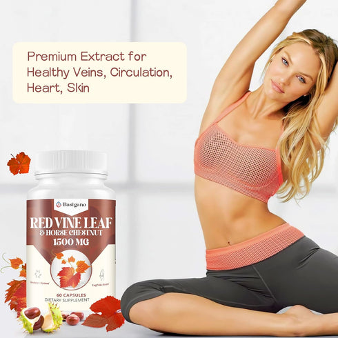 Red Vine Leaf & Horse Chestnut Extract Capsule Supplements - 1500mg Premium Extract for Healthy Veins & Circulation