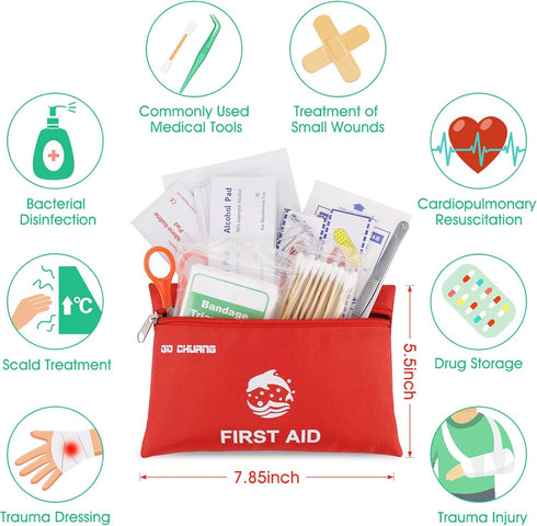 Small Travel First Aid Kit - 87 Piece for Clean, Treat and Protect Most Injuries, Ready for Home, Outdoors, Car