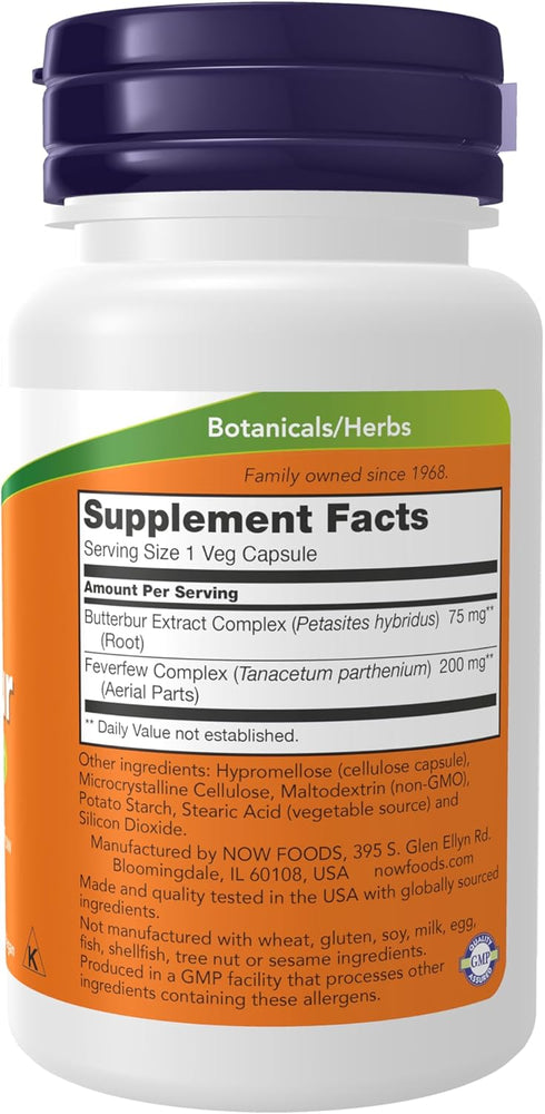 NOW Foods Supplements, Butterbur with Feverfew, Neurological Support, 60 Veg Capsules