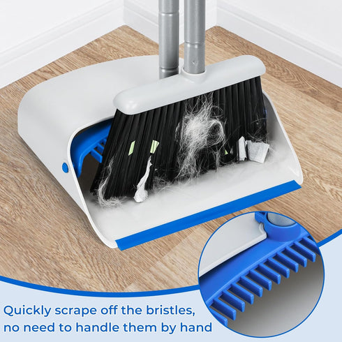 Broom and Dustpan Combo Set, 52" Upright Dust Pans with Long Handle Angle Broom for Home Cleaning