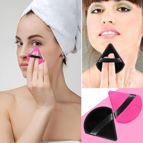 Pimoys 6 Pieces Powder Puff Face Soft Triangle Makeup Puff for Loose Powder, Velour Foundation Blender Sponge (Black,