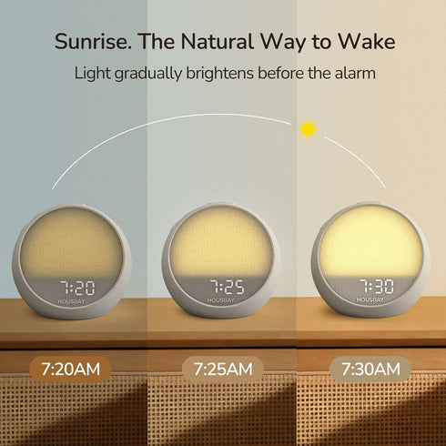 HOUSBAY MINI Sunrise Alarm Clock with Sound Machine, Rhythm Wake-Up Light, White Noise for Sleeping, Compact Phone-Free
