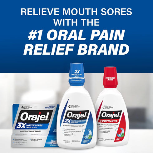 Orajel Nonseptic Mouth Sore Rinse 16oz, Soothing Mint Flavor for Pain Relief and Promotes Healing, 3-Pack