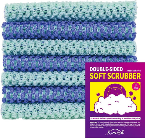Heavy Duty Non-Scratch Double Sided Soft Scrubber, 3 Pcs Dish Scrubber for Dishes & Pots