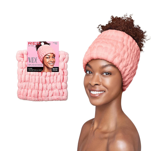 Red by Kiss Extra Wide Spa Headband, Super Absorbent Plush Fleece for Makeup, Skincare, Face Washing, One Size Fits All
