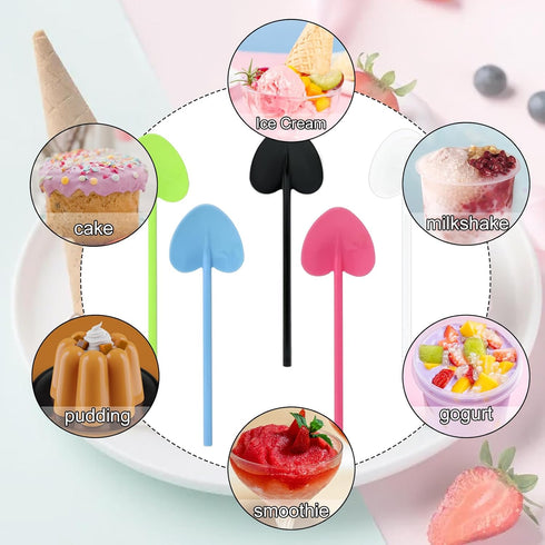 Honbay 100PCS 4 Inch Assorted Color Mini Plastic Shovel Spoons Disposable Love Heart Shaped Spoon Ice Cream Dessert
