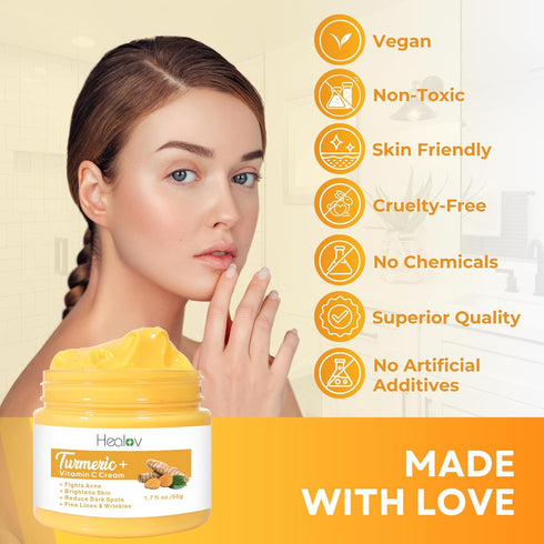 Turmeric Face Cream for Face & Body - All Natural Skin Brightening Lotion - Fades Scars, Evens Tone, Fights Acne