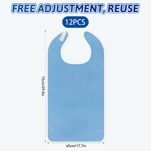 Telooco 12 Pack Eating(17.7 29.5 inch) Adult Bibs for Women/Men, Reusable Clothing Protector with Crumb Catcher