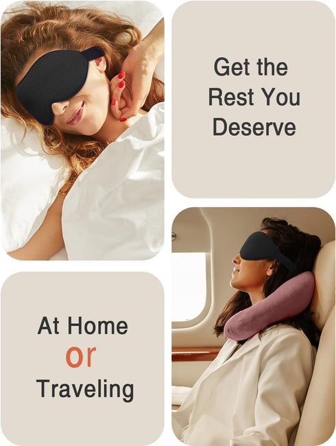 Sleep Mask, Eye Mask for Sleeping, 3D Contoured Cup No Eye Pressure, 100% Blocking Light, Adjustable Strap, Black
