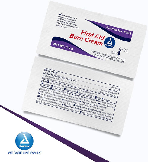 Dynarex First Aid Burn Cream, Water-Based Ointment for Minor Cuts, Wounds, Burns, Box of 144