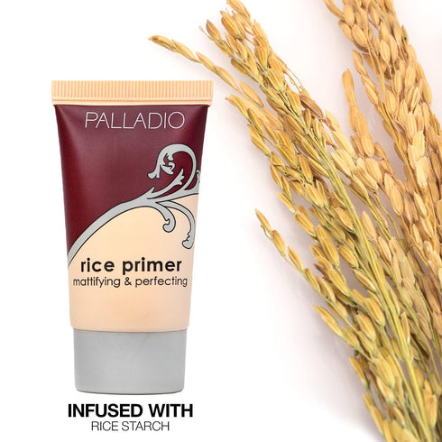 Palladio Rice Primer, Natural Rice Formula Controls Oil, Locks in Makeup, Lightweight Smooth Matte Finish, Beige, 0.71