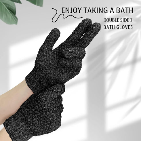 Evridwear Exfoliating Dual Texture Bath Gloves - 1 Pair Black Heavy Glove for Shower, Spa, Massage, Body Scrubs