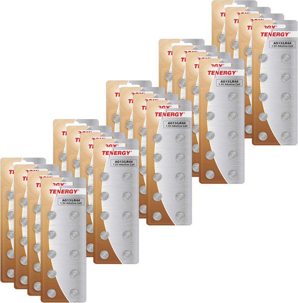 Tenergy 1.5 Volt LR44 Battery, Button Cell LR44, ag13/LR44 Equivalent, Ideal for Watches, 200 Pack