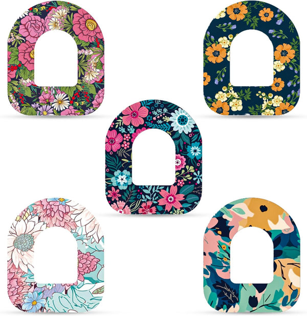 25pcs Adhesive Patches for Omnipod 5, Waterproof Insulin Sensor Cover Tape Compatible with Omnipod 5 (Floral Styles)