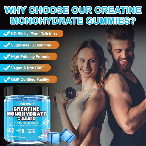 Creatine Monohydrate Gummies, 5000mg for Men & Women, 120 CT Chewable, Sugar Free, Vegan, Blueberry Flavor