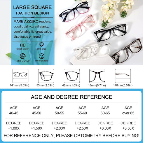 MARE AZZURO Blue Blocking Reading Glasses for Women, Lightweight Computer Readers 0-6.0 (Leopard, 125)