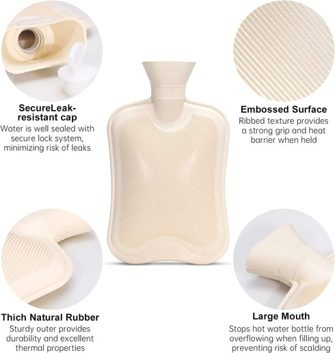 Hot Water Bag 2 Liter Hot Water Bottle, Heat Up and Refreezable Hot Cold Pack with Knit Cover for Pain Relief Therapy