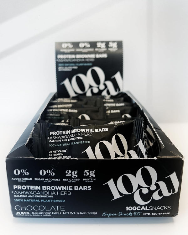 100 CAL SNACKS Protein Bars Chocolate Brownie, Healthy Snacks, Vegan, Low Net Carbs & High Fiber