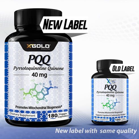 X Gold Health PQQ Supplement 40mg - 180 Veggie Capsules, Pyrroloquinoline Quinone for Mitochondrial Energy
