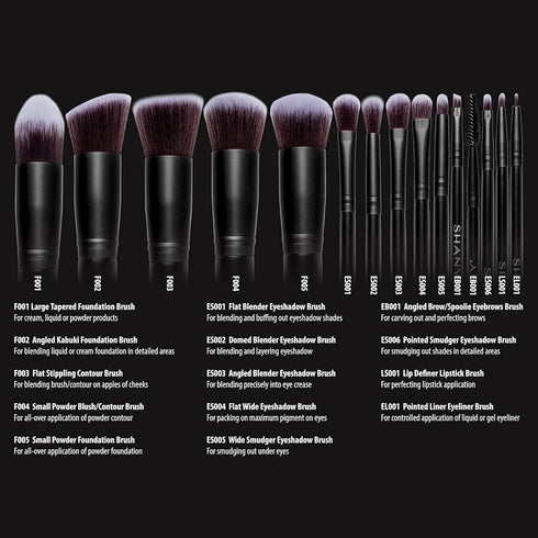 SHANY Makeup Brushes - Black Bombshell, 14-Piece Brush Set for Foundation, Powder, Concealers, Eye Shadows, Kabuki.