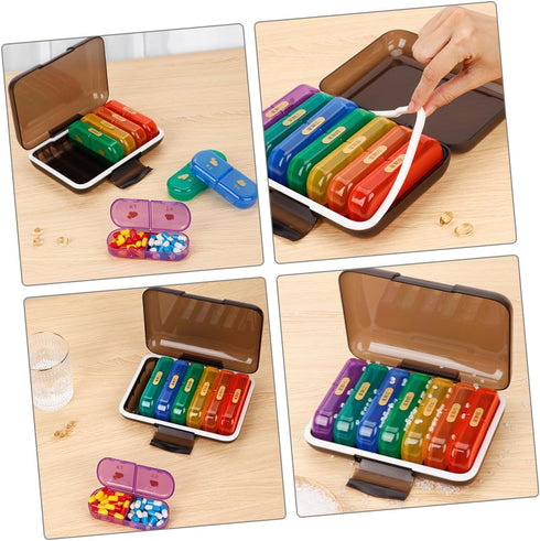 HOOWIFFY 7-Day Weekly Pill Organizer Medicine Case Multi-Grid Portable Small Organizer with Reminder for Travel
