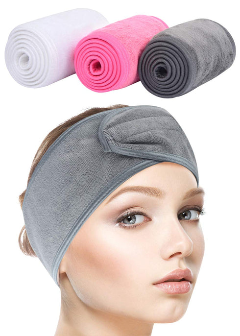 SINLAND Spa Headband for Women - 3 Counts Adjustable Makeup Hair Band with Magic Tape for Face Care and Sports