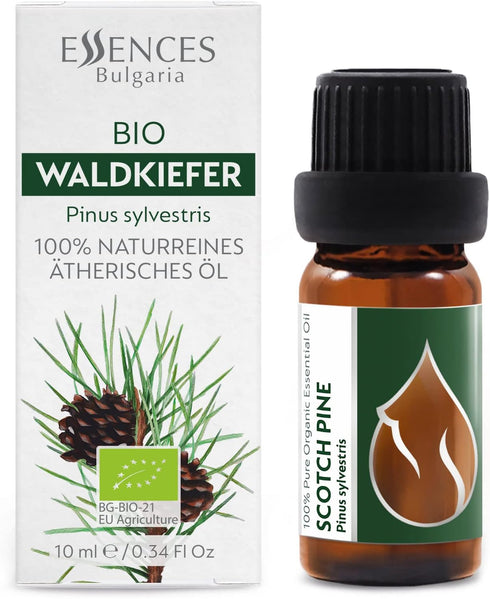 Essences Bulgaria Organic Scotch Pine Essential Oil 1/3 Fl Oz | 10ml | Pinus Sylvestris | 100% Pure and Natural | Undiluted | Therapeutic Grade | Family Owned Farm | Steam-Distilled | Non-GMO | Vegan