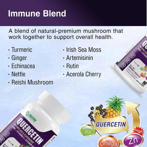 Quercetin with Bromelain, 500mg Capsules, Vitamin C & D3, Zinc, Elderberry for Lung Immune Support, 60 Capsules