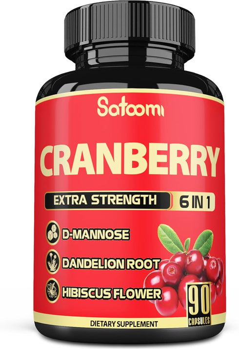 Satoomi 6in1 Cranberry Pills for Women - 90 Veggie Capsules, 3-Month Supply, 6 Herbal Ingredients Extract