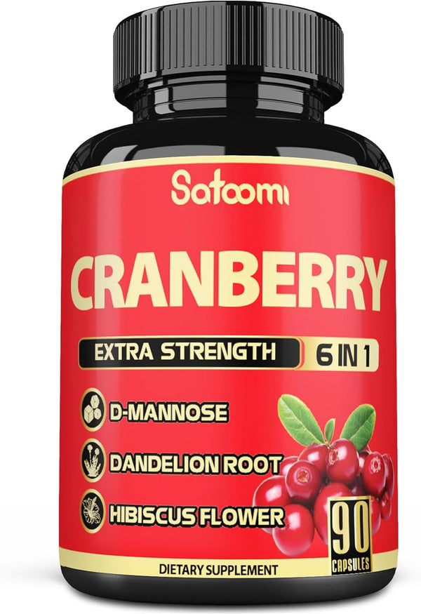 Satoomi 6in1 Cranberry Pills for Women - 90 Veggie Capsules, 3-Month Supply, 6 Herbal Ingredients Extract