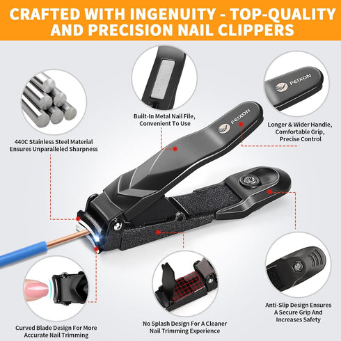 Nail Clippers for Men and Women - Heavy Duty No Splash Ultra Sharp Fingernail and Toenail Clippers with Nano Nail File