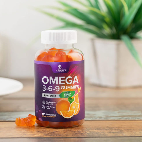 Omega 3 6 9 Vegan Gummies - Triple Strength Supplement for Heart and Brain Support, Non-GMO, Orange Flavor - 120 Gummies
