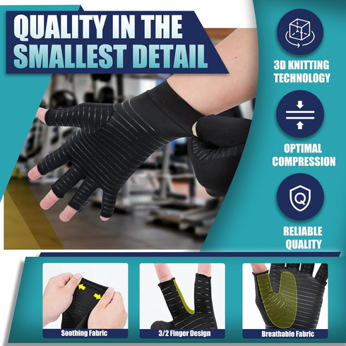 DRNAIETY Copper Arthritis Compression Gloves for Men Women Relieve Hand Rheumatoid Pain Tendonitis