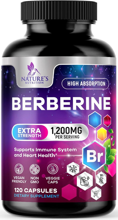 Berberine Supplement 1200mg, High Absorption, Heart Health & Immune Support, 120 Veggie Capsules