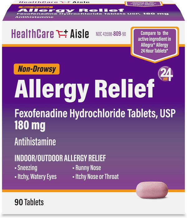 HealthCareAisle Allergy Relief - Fexofenadine Hydrochloride Tablets USP, 180 mg, 90 Tablets - Non-Drowsy 24-Hour Relief