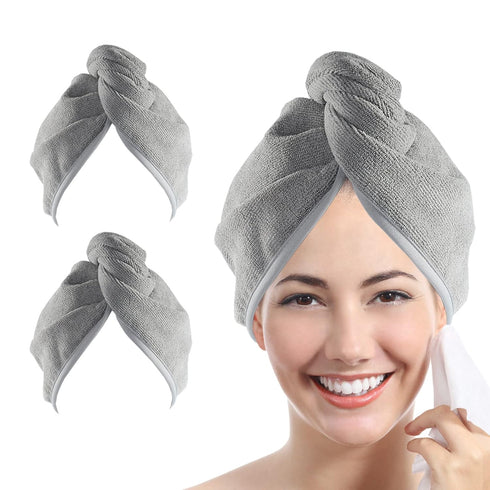 YoulerTex Microfiber Hair Towel Wrap: 2 Pack 10X26, Absorbent Turban Twist Drying Shower Cap for Curly Hair