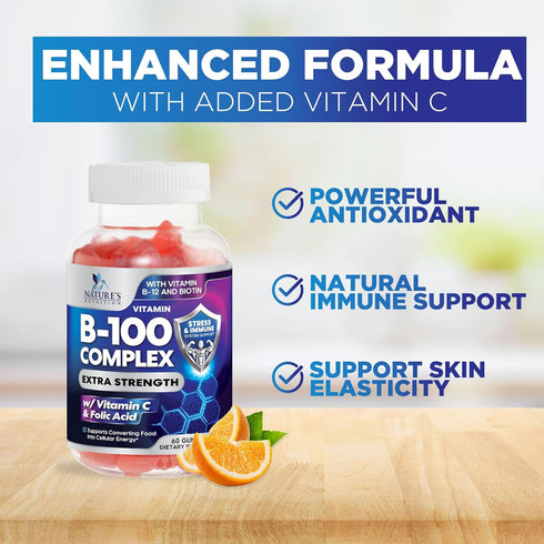 Super B Complex Gummies with Vitamin C & Folic Acid, Extra Strength Vitamin B Gummy Supplement - 60 Gummies