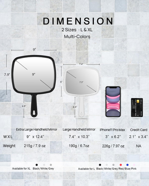 PROTECLE Hand Mirror, Handheld Makeup Mirror with Handle for Barber Hairdressing, Square White